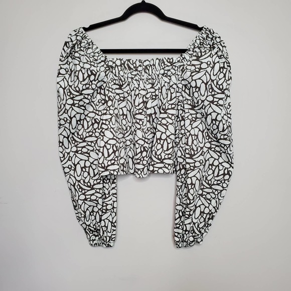 OPEN EDIT • Gray Abstract Print Organic Cotton Babydoll Top Sz M - Picture 2 of 9